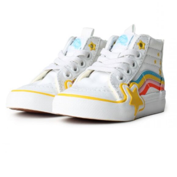 Vans SK8-Hi PS Cobra Kai True White/Multi Rainbow Star High Tops Size 5.5 - Picture 2 of 5